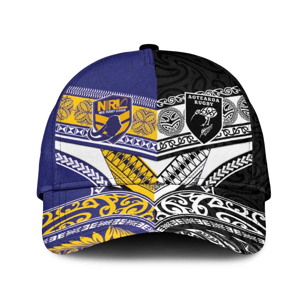 Niue and Aotearoa Rugby Classic Cap Hiapo with Maori Moko Tribal Heritage Tattoos LT03 Universal Fit Black - Polynesian Pride