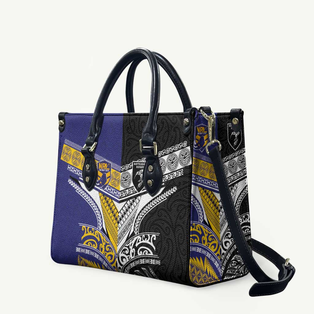 Rugby Niue and Aotearoa Leather Bag Hiapo with Maori Moko Tribal Heritage Tattoos LT03 Black - Polynesian Pride
