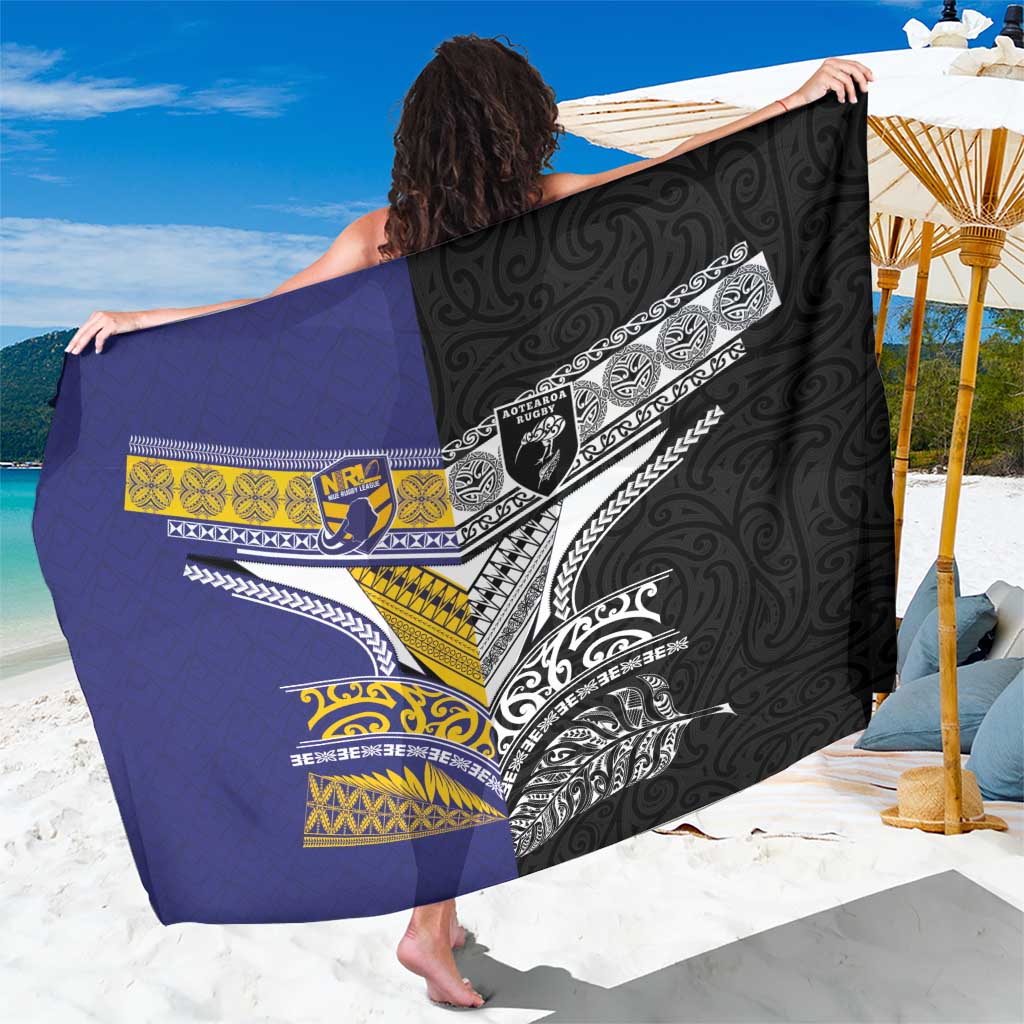 Rugby Niue and Aotearoa Sarong Hiapo with Maori Moko Tribal Heritage Tattoos LT03 One Size 44 x 66 inches Black - Polynesian Pride