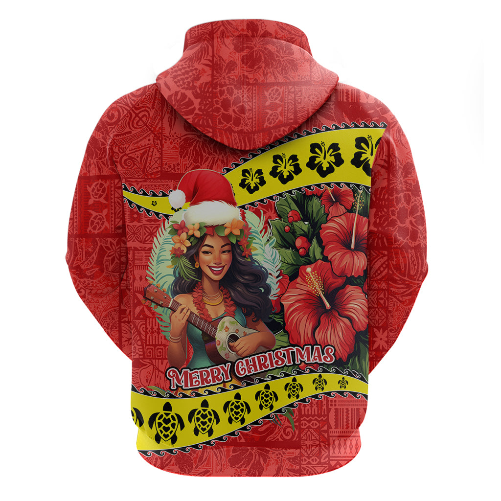 Hawaii Christmas Hoodie Hula Girl Hibiscus With Hawaiian Style Tribal Fabric Patchwork LT03 - Polynesian Pride