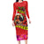 Personalised Hawaii Christmas Long Sleeve Bodycon Dress Hula Girl Hibiscus With Hawaiian Style Tribal Fabric Patchwork LT03 Long Dress Red - Polynesian Pride