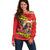 Personalised Hawaii Christmas Off Shoulder Sweater Hula Girl Hibiscus With Hawaiian Style Tribal Fabric Patchwork LT03 Women Red - Polynesian Pride