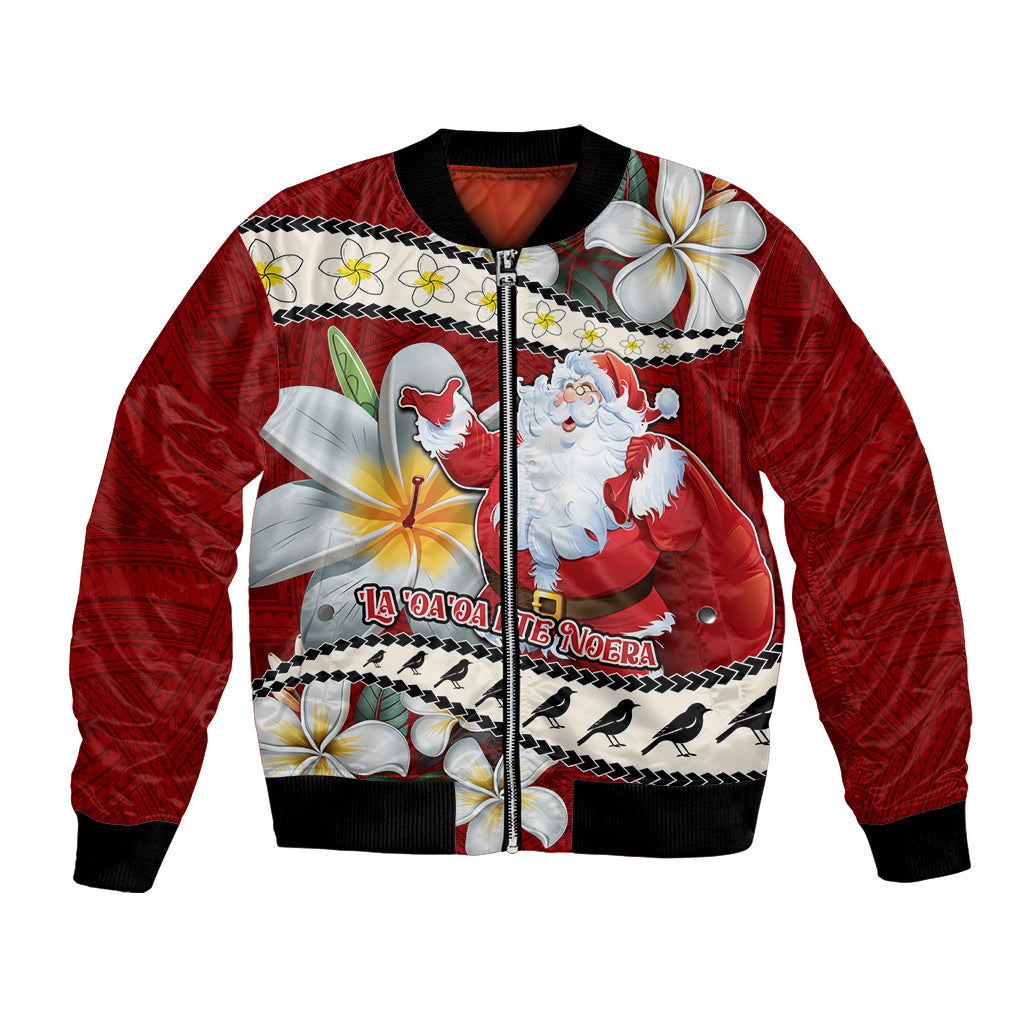 Tahiti Christmas Bomber Jacket Tiare Flowers and Pomarea Nigra with Polynesian Pattern LT03 Unisex Red - Polynesian Pride