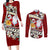 Tahiti Christmas Couples Matching Long Sleeve Bodycon Dress and Long Sleeve Button Shirt Tiare Flowers and Pomarea Nigra with Polynesian Pattern LT03 Red - Polynesian Pride