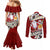 Tahiti Christmas Couples Matching Mermaid Dress and Long Sleeve Button Shirt Tiare Flowers and Pomarea Nigra with Polynesian Pattern LT03 - Polynesian Pride