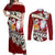 Tahiti Christmas Couples Matching Off Shoulder Maxi Dress and Long Sleeve Button Shirt Tiare Flowers and Pomarea Nigra with Polynesian Pattern LT03 Red - Polynesian Pride