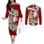 Tahiti Christmas Couples Matching Off The Shoulder Long Sleeve Dress and Long Sleeve Button Shirt Tiare Flowers and Pomarea Nigra with Polynesian Pattern LT03 Red - Polynesian Pride