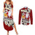 Tahiti Christmas Couples Matching Summer Maxi Dress and Long Sleeve Button Shirt Tiare Flowers and Pomarea Nigra with Polynesian Pattern LT03 Red - Polynesian Pride