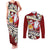 Tahiti Christmas Couples Matching Tank Maxi Dress and Long Sleeve Button Shirt Tiare Flowers and Pomarea Nigra with Polynesian Pattern LT03 Red - Polynesian Pride