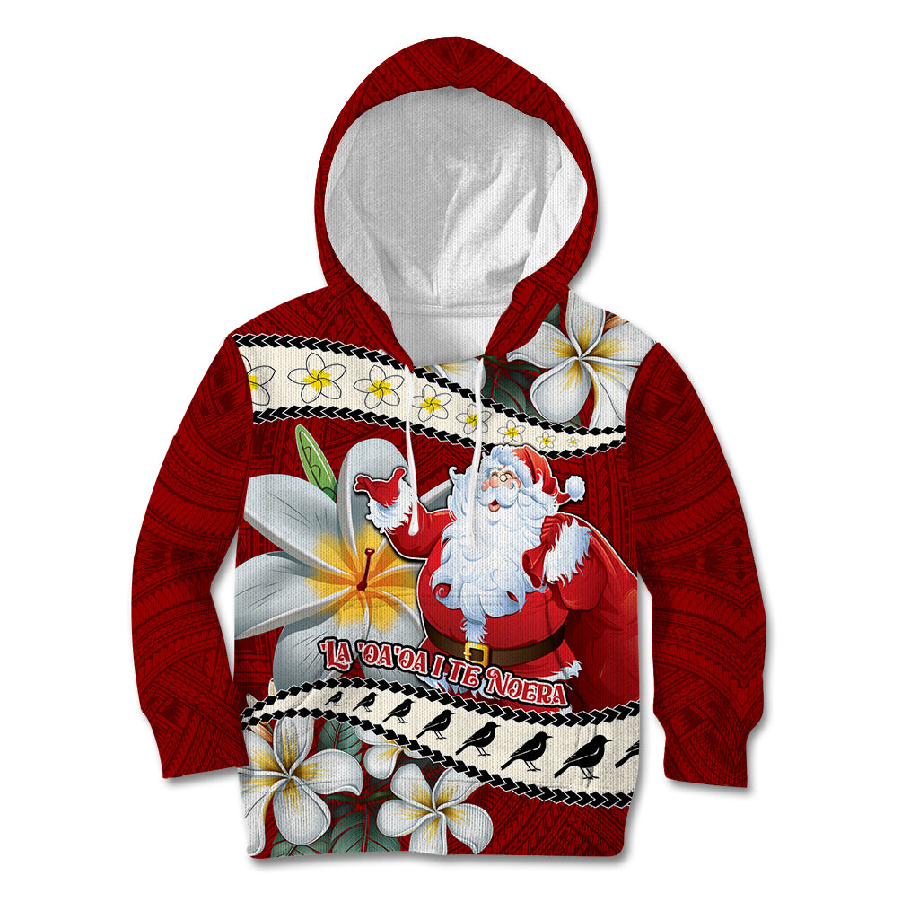 Tahiti Christmas Kid Hoodie Tiare Flowers and Pomarea Nigra with Polynesian Pattern LT03 Hoodie Red - Polynesian Pride