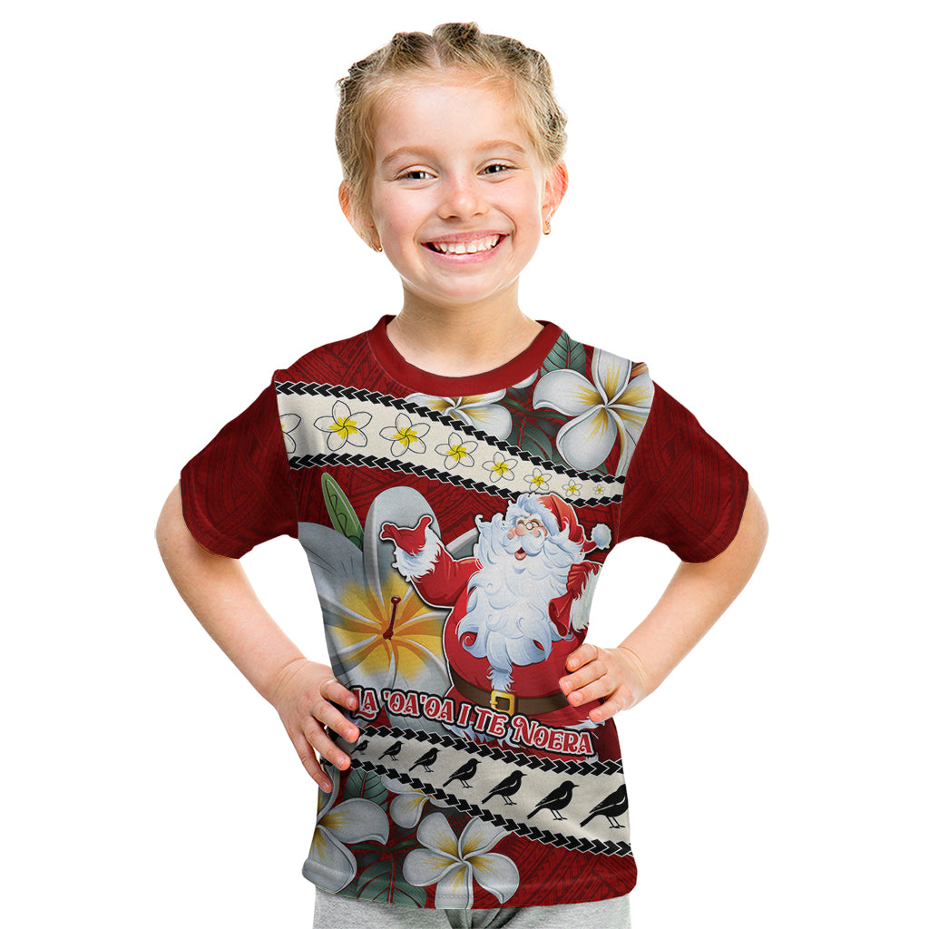 Tahiti Christmas Kid T Shirt Tiare Flowers and Pomarea Nigra with Polynesian Pattern LT03 Red - Polynesian Pride