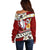 Tahiti Christmas Off Shoulder Sweater Tiare Flowers and Pomarea Nigra with Polynesian Pattern LT03 - Polynesian Pride