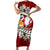 Tahiti Christmas Short Sleeve Bodycon Dress Tiare Flowers and Pomarea Nigra with Polynesian Pattern LT03 Long Dress Red - Polynesian Pride