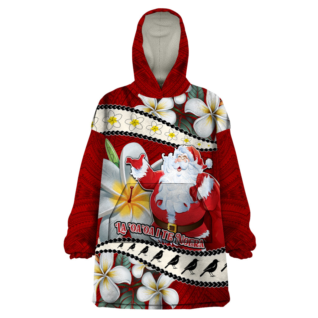 Tahiti Christmas Wearable Blanket Hoodie Tiare Flowers and Pomarea Nigra with Polynesian Pattern LT03 One Size Red - Polynesian Pride