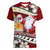 Tahiti Christmas Women V Neck T Shirt Tiare Flowers and Pomarea Nigra with Polynesian Pattern LT03 Female Red - Polynesian Pride