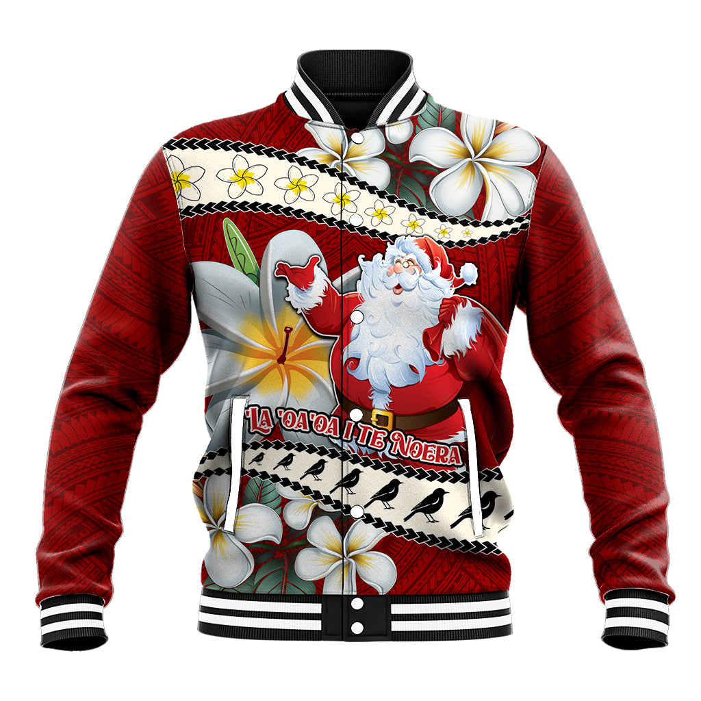 Personalised Tahiti Christmas Baseball Jacket Tiare Flowers and Pomarea Nigra with Polynesian Pattern LT03 Unisex Red - Polynesian Pride