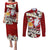 Personalised Tahiti Christmas Couples Matching Puletasi Dress and Long Sleeve Button Shirt Tiare Flowers and Pomarea Nigra with Polynesian Pattern LT03 Red - Polynesian Pride