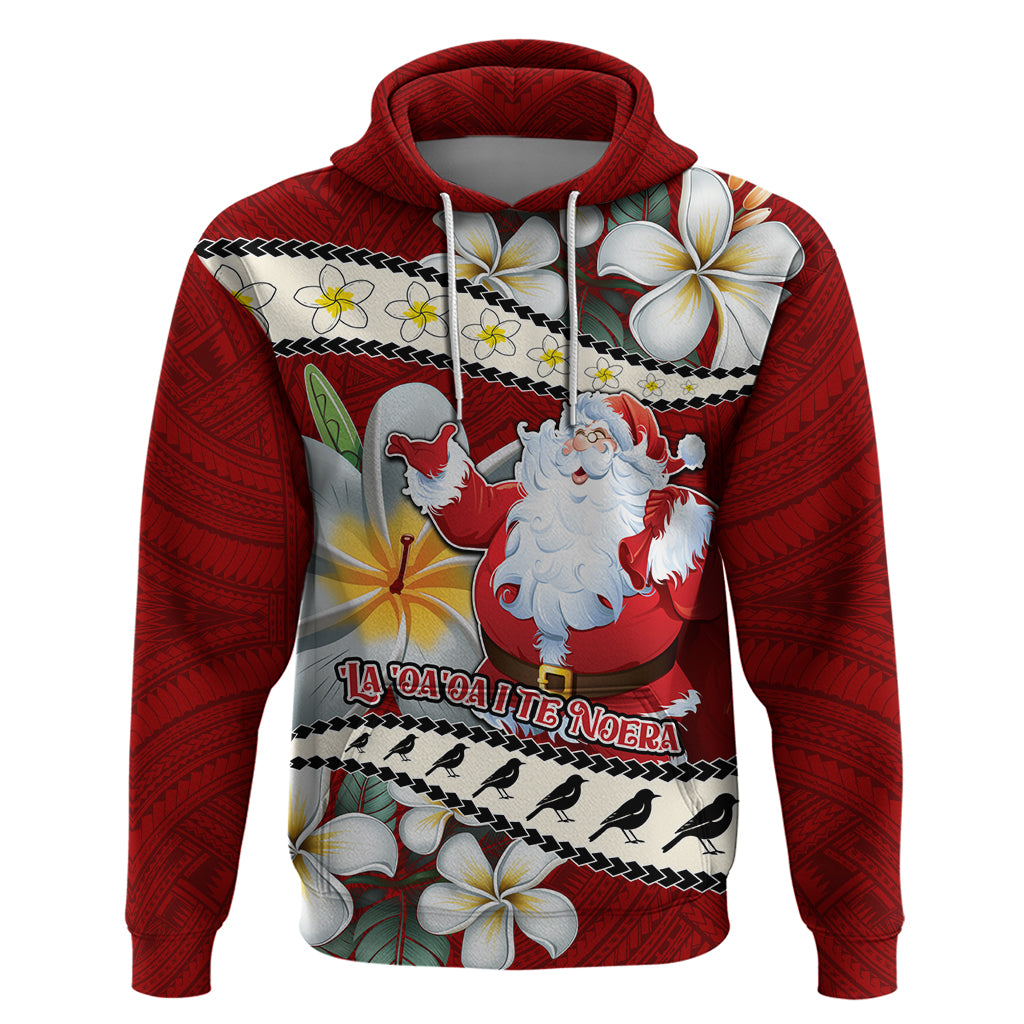 Personalised Tahiti Christmas Hoodie Tiare Flowers and Pomarea Nigra with Polynesian Pattern LT03 Red - Polynesian Pride