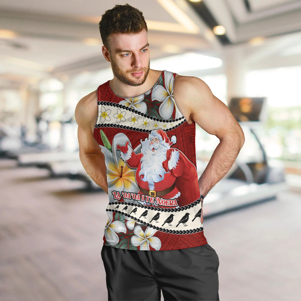 Personalised Tahiti Christmas Men Tank Top Tiare Flowers and Pomarea Nigra with Polynesian Pattern LT03 Red - Polynesian Pride