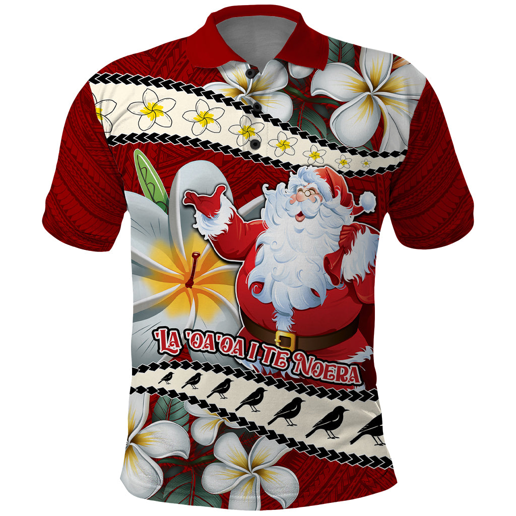 Personalised Tahiti Christmas Polo Shirt Tiare Flowers and Pomarea Nigra with Polynesian Pattern LT03 Red - Polynesian Pride