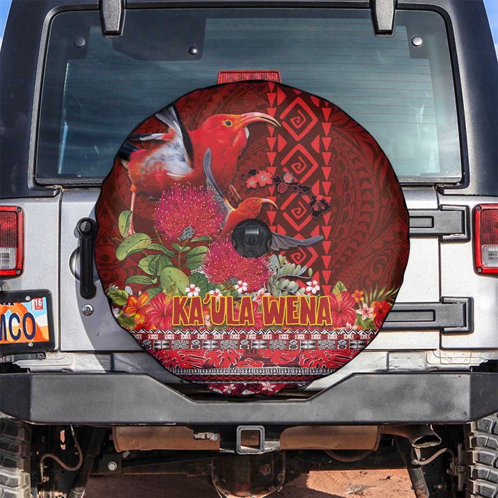 Hawaii KaʻUla Wena ʻIʻiwi Spare Tire Cover With Tropical Plants and 'Ohi'a lehua Kakau Art Tattoo