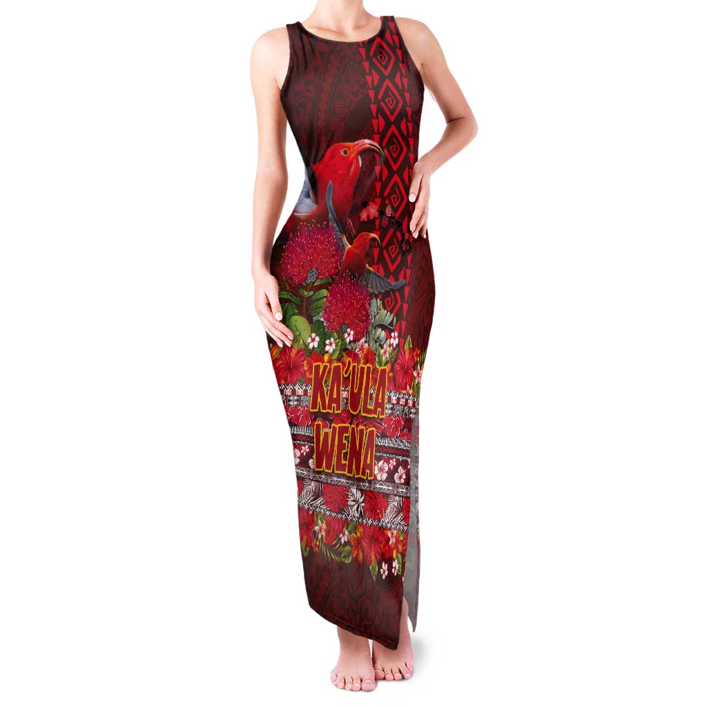 Hawaii KaʻUla Wena ʻIʻiwi Tank Maxi Dress With Tropical Plants and 'Ohi'a lehua Kakau Art Tattoo