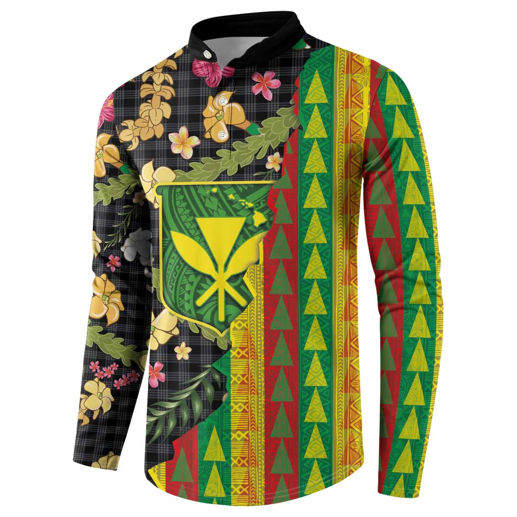 Hawaiian Tropical Plants Lei Button Sweatshirt Kanaka Maoli Tribal with Palaka Motifs LT03 - Polynesian Pride