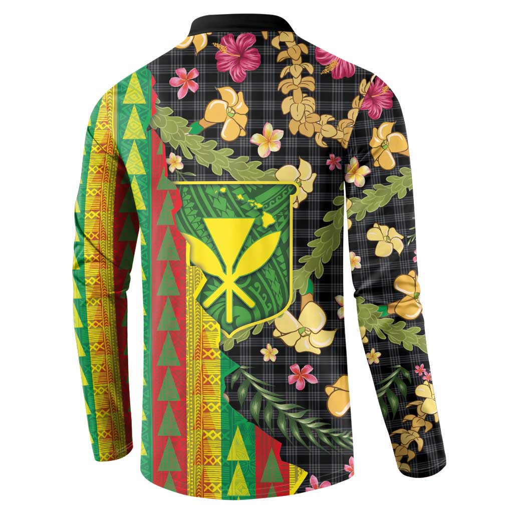 Hawaiian Tropical Plants Lei Button Sweatshirt Kanaka Maoli Tribal with Palaka Motifs LT03 - Polynesian Pride