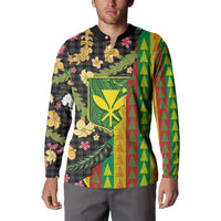 Hawaiian Tropical Plants Lei Button Sweatshirt Kanaka Maoli Tribal with Palaka Motifs LT03 - Polynesian Pride