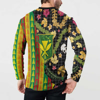 Hawaiian Tropical Plants Lei Button Sweatshirt Kanaka Maoli Tribal with Palaka Motifs LT03 - Polynesian Pride
