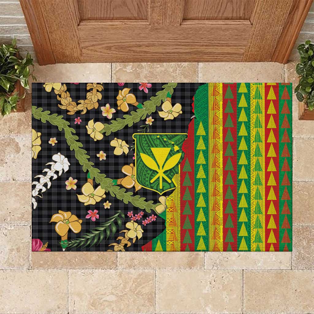 Hawaiian Tropical Plants Lei Rubber Doormat Kanaka Maoli Tribal with Palaka Motifs LT03 Multicolor - Polynesian Pride