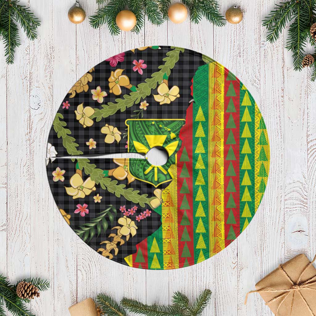 Hawaiian Tropical Plants Lei Tree Skirt Kanaka Maoli Tribal with Palaka Motifs LT03 Casual Multicolor - Polynesian Pride