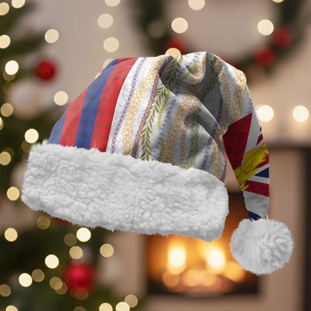 Hawaiian Tropical Plants Lei Christmas Santa Hat National Flag Style LT03 With Fur Multicolor - Polynesian Pride