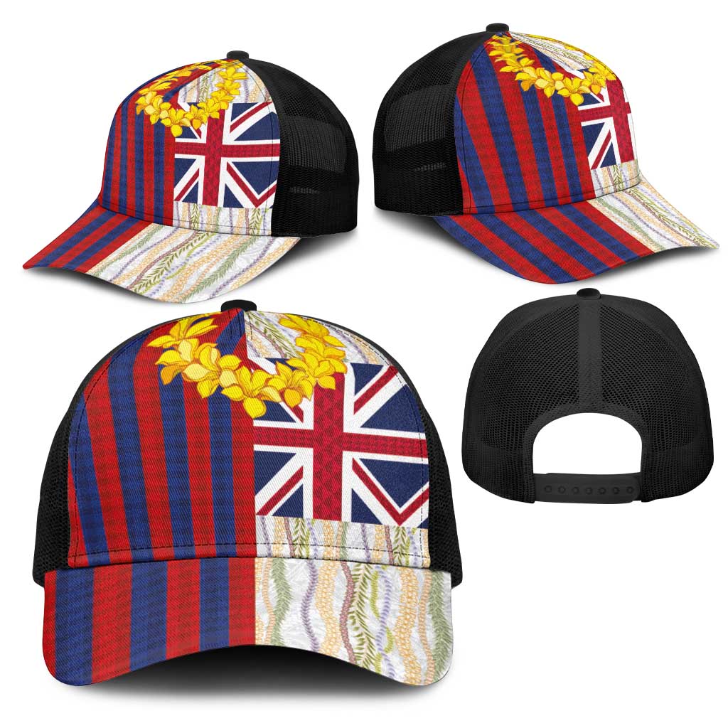 Hawaiian Tropical Plants Lei Mesh Trucker Cap National Flag Style LT03 - Polynesian Pride