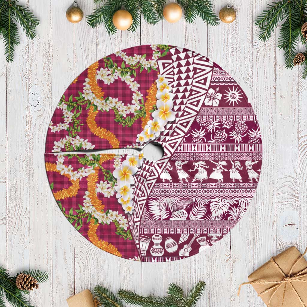 Hawaiian Plumeria Lei Tree Skirt Kakau Motifs and Palaka Half Style Pink Color LT03 Casual Pink - Polynesian Pride