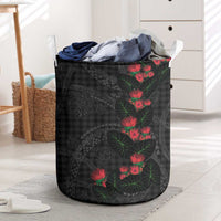 Hawaiian Kakau Art Laundry Basket Taro Leaves with Ohia Lehua and Pakala Pattern LT03 Black - Polynesian Pride