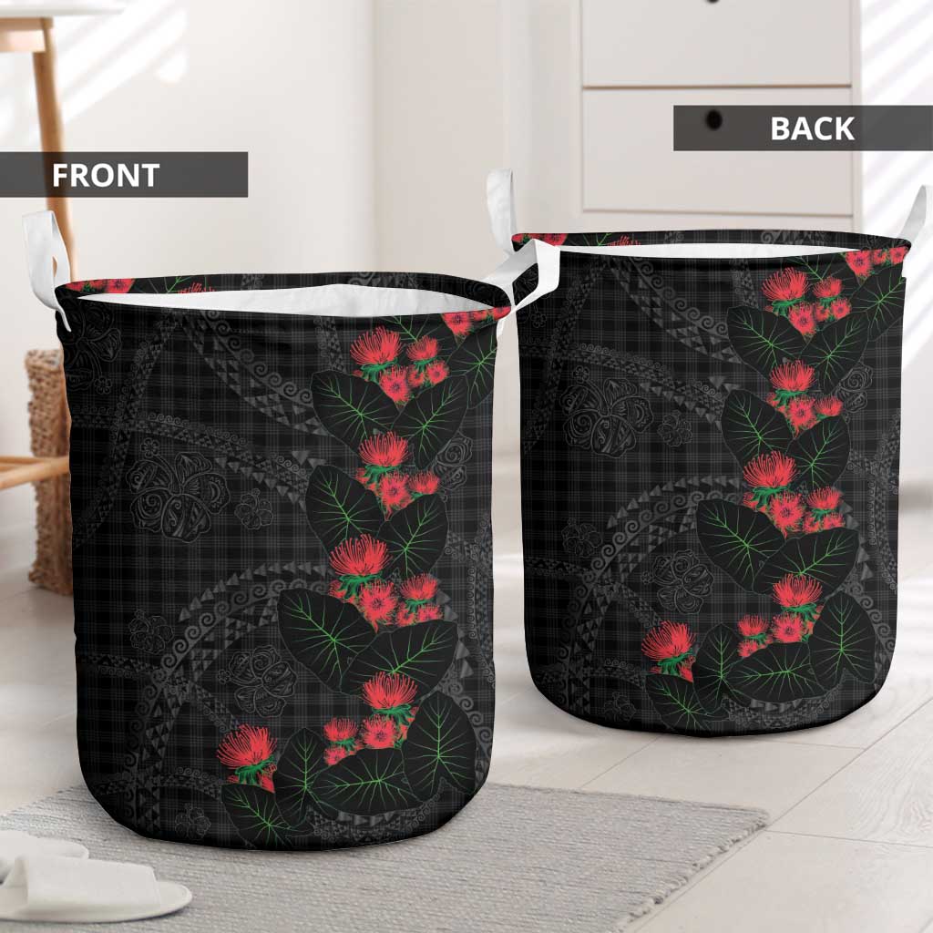 Hawaiian Kakau Art Laundry Basket Taro Leaves with Ohia Lehua and Pakala Pattern LT03 - Polynesian Pride
