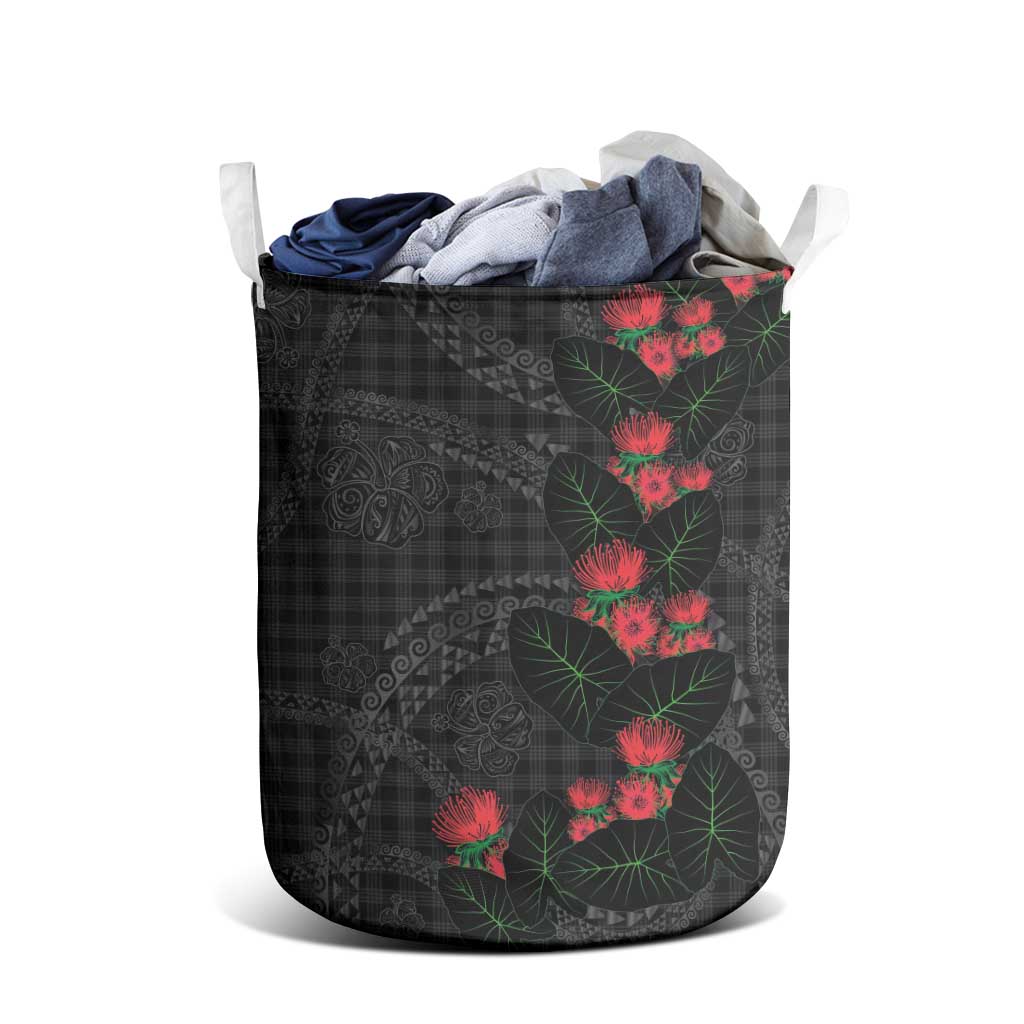 Hawaiian Kakau Art Laundry Basket Taro Leaves with Ohia Lehua and Pakala Pattern LT03 - Polynesian Pride