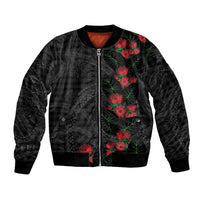 Hawaiian Kakau Art Bomber Jacket Taro Leaves with Ohia Lehua and Pakala Pattern LT03 Unisex Black - Polynesian Pride