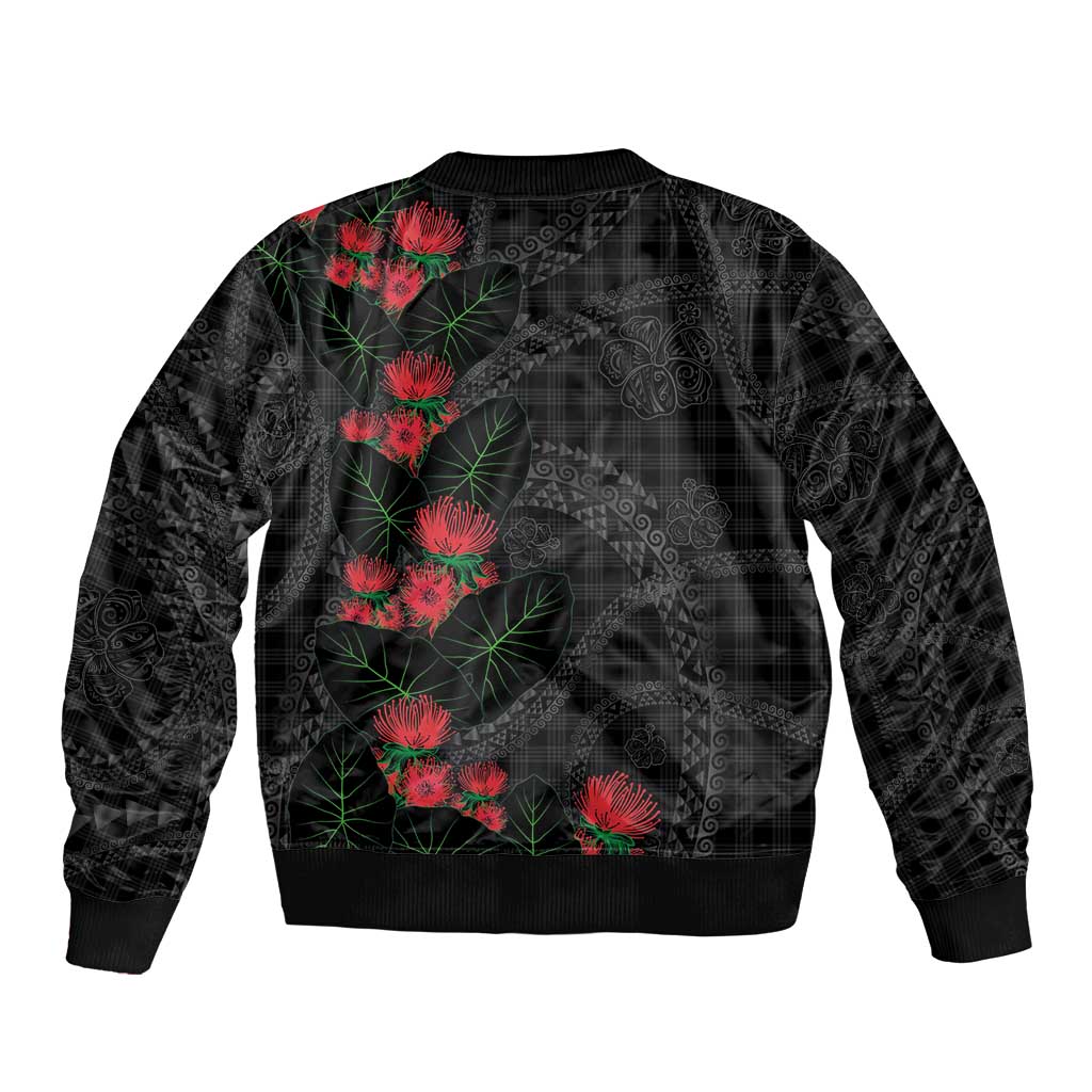 Hawaiian Kakau Art Bomber Jacket Taro Leaves with Ohia Lehua and Pakala Pattern LT03 - Polynesian Pride