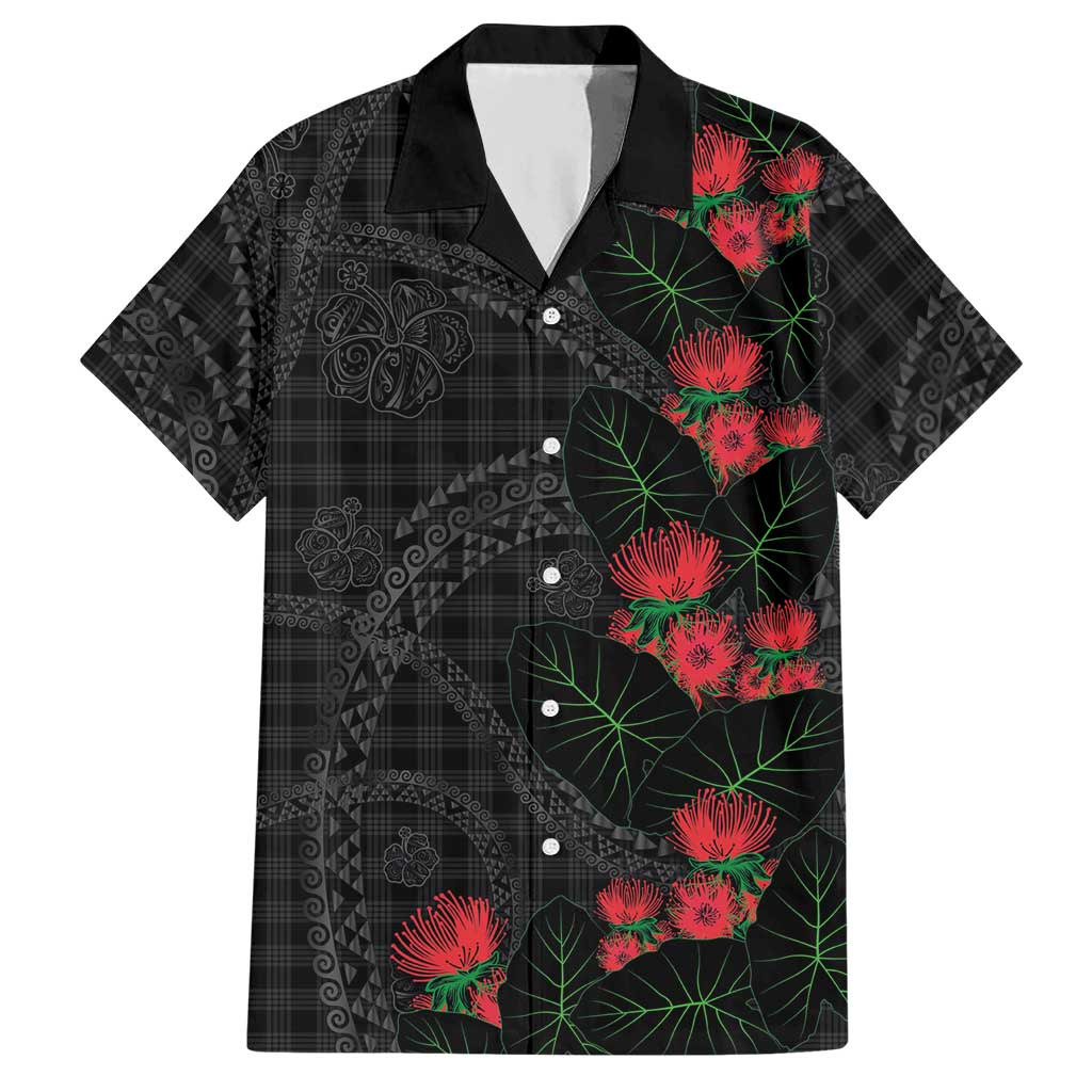 Hawaiian Kakau Art Hawaiian Shirt Taro Leaves with Ohia Lehua and Pakala Pattern LT03 Black - Polynesian Pride