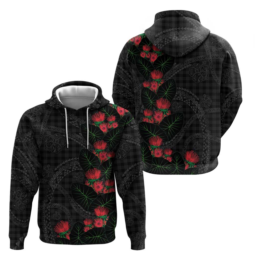 Hawaiian Kakau Art Hoodie Taro Leaves with Ohia Lehua and Pakala Pattern LT03 - Polynesian Pride