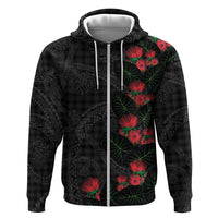 Hawaiian Kakau Art Hoodie Taro Leaves with Ohia Lehua and Pakala Pattern LT03 Zip Hoodie Black - Polynesian Pride