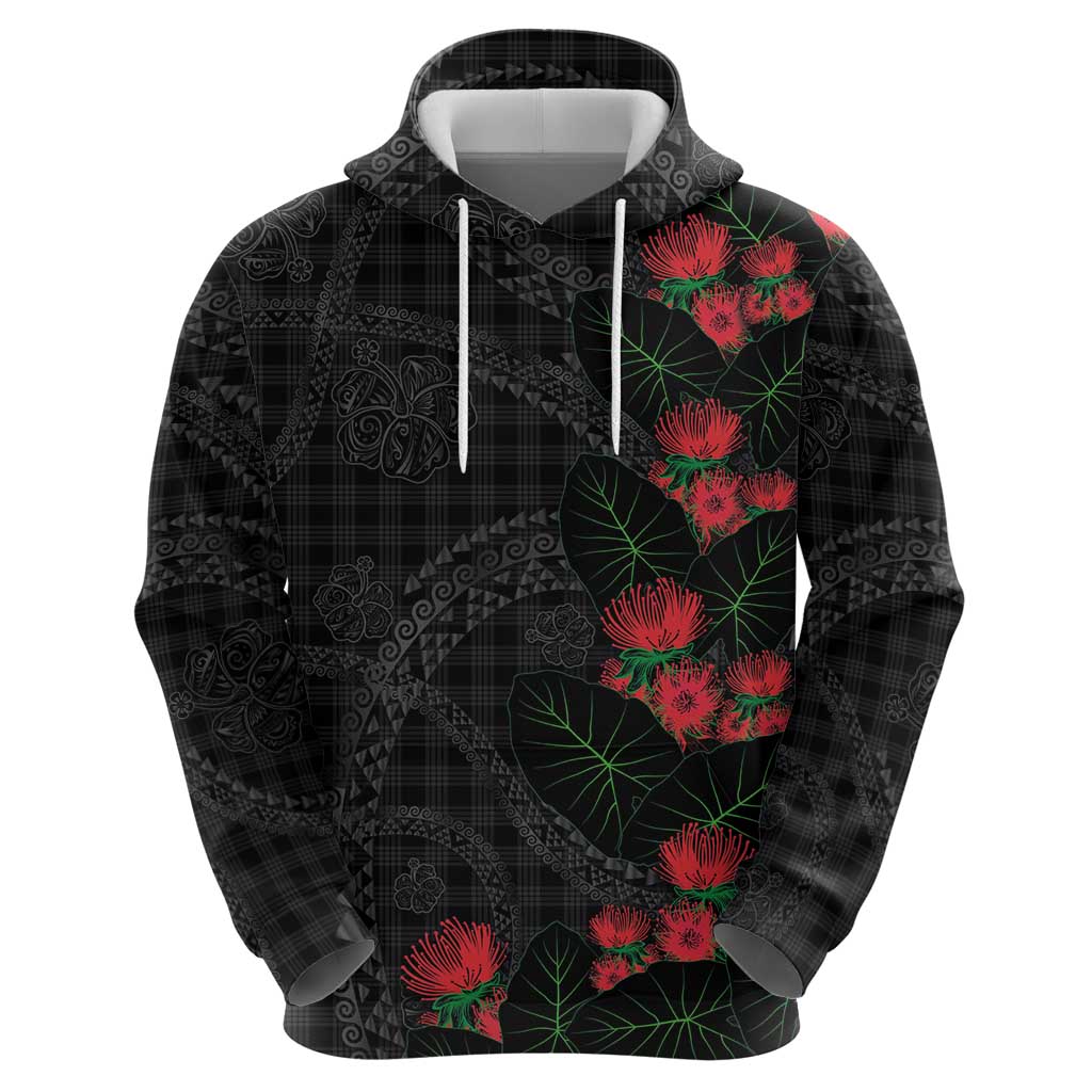 Hawaiian Kakau Art Hoodie Taro Leaves with Ohia Lehua and Pakala Pattern LT03 - Polynesian Pride