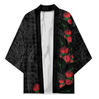 Hawaiian Kakau Art Kimono Taro Leaves with Ohia Lehua and Pakala Pattern LT03 Unisex Black - Polynesian Pride
