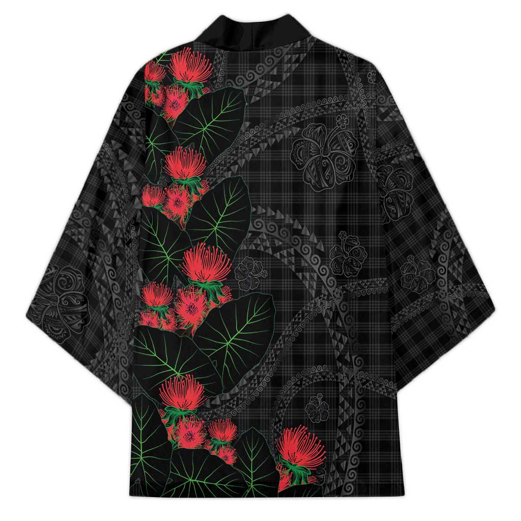 Hawaiian Kakau Art Kimono Taro Leaves with Ohia Lehua and Pakala Pattern LT03 - Polynesian Pride