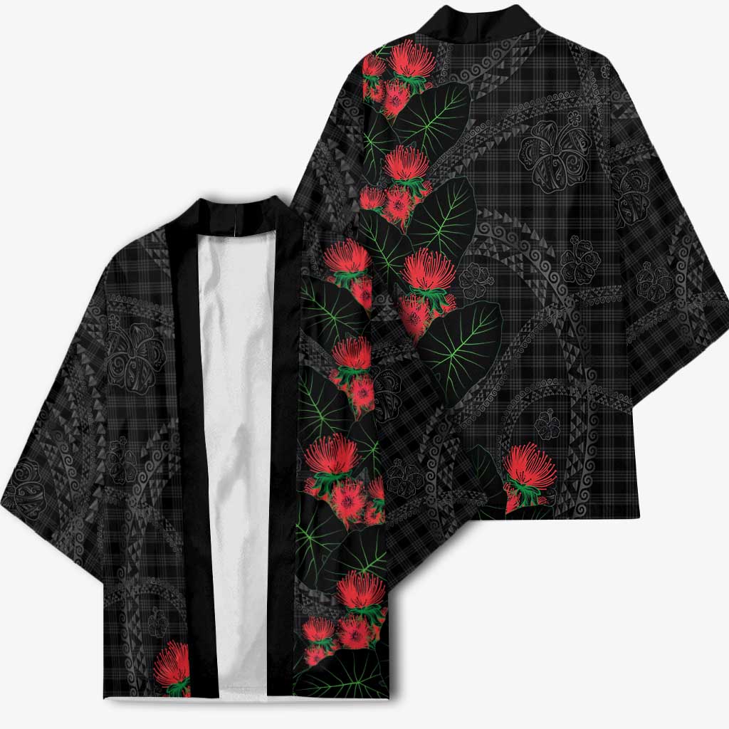 Hawaiian Kakau Art Kimono Taro Leaves with Ohia Lehua and Pakala Pattern LT03 - Polynesian Pride