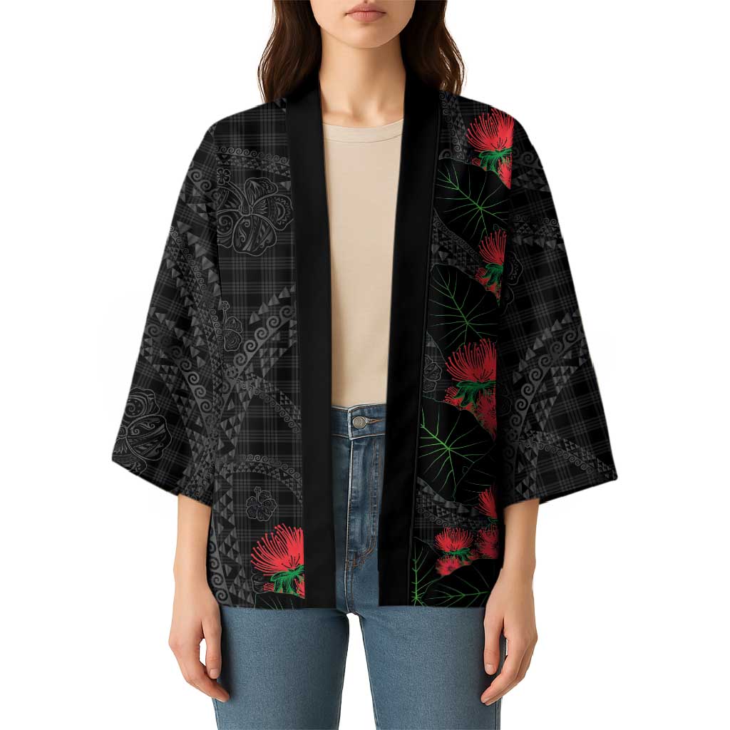 Hawaiian Kakau Art Kimono Taro Leaves with Ohia Lehua and Pakala Pattern LT03 - Polynesian Pride