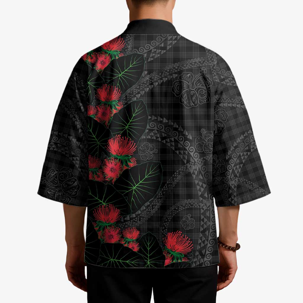 Hawaiian Kakau Art Kimono Taro Leaves with Ohia Lehua and Pakala Pattern LT03 - Polynesian Pride