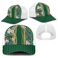 Hawaiian Art Flower Tribal with Lei Baseball Net Cap Palaka Pattern Green Color LT03 - Polynesian Pride